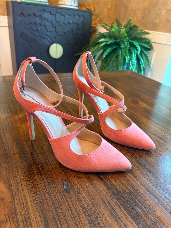 Charles By Charles David Shoes - Charles by Charles David Coral Pink Suede Strappy Pointed-Toe Heels